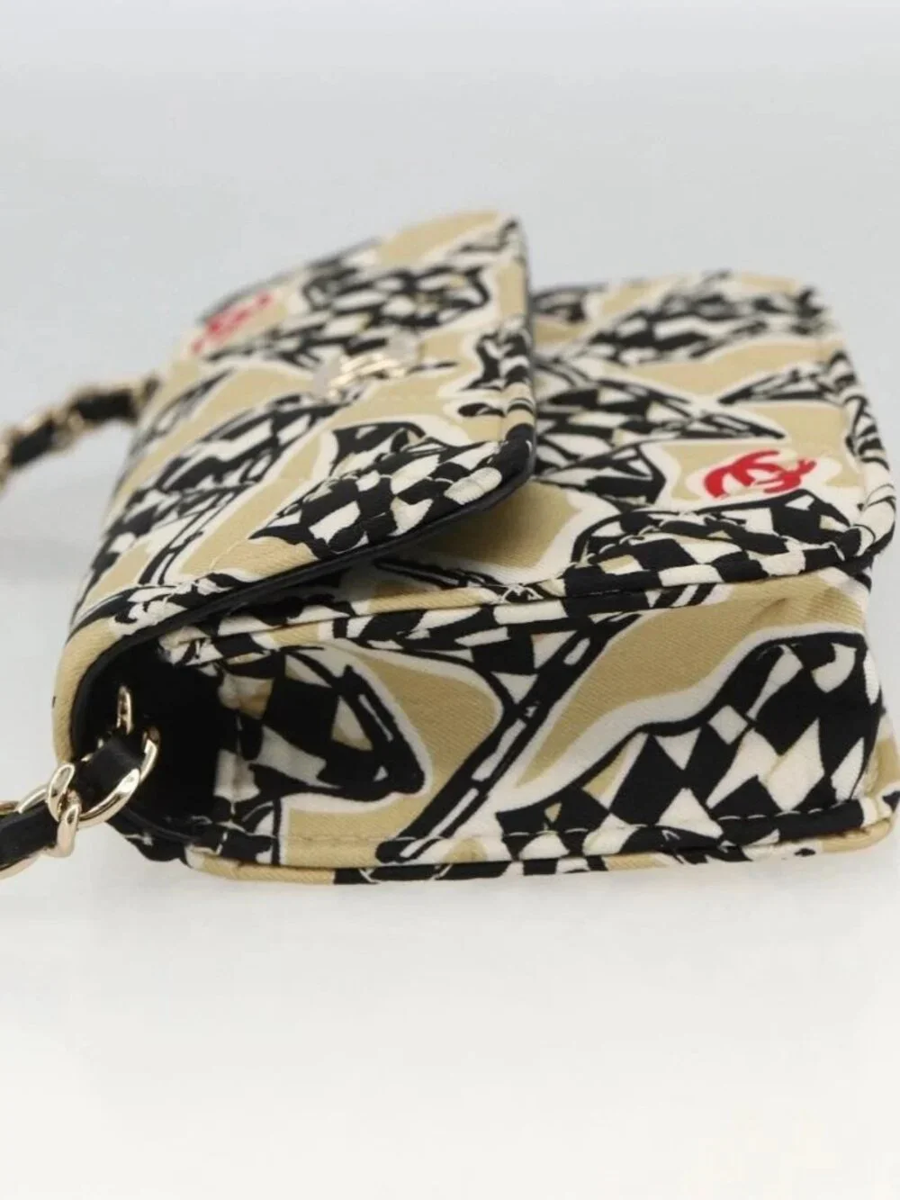 CHANEL Chain Mini Matelasse 12 Shoulder Bag Satin Beige Gold CC Auth LNZ395M